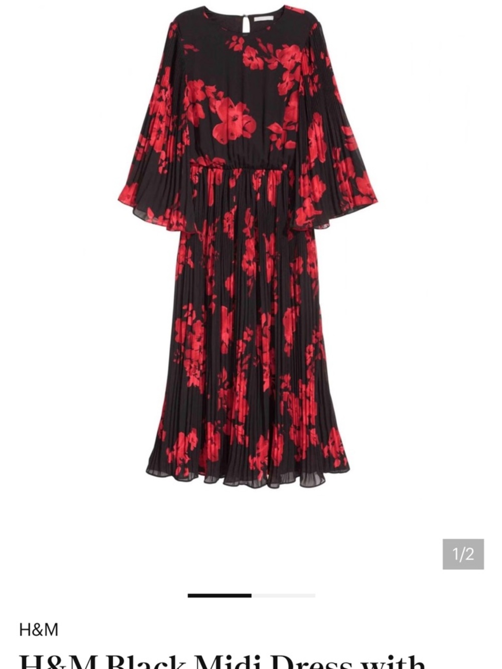 H&M Black Midi Dress with Red Floral Print